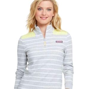 Vineyard Vines 1/4 Zip Sweatshirt Grey/White Stripe w/Yellow - Sz M